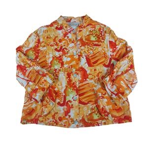 Vintage‎ Company Collection Linen Blend Jacket Womens 14 Orange Abstract Floral
